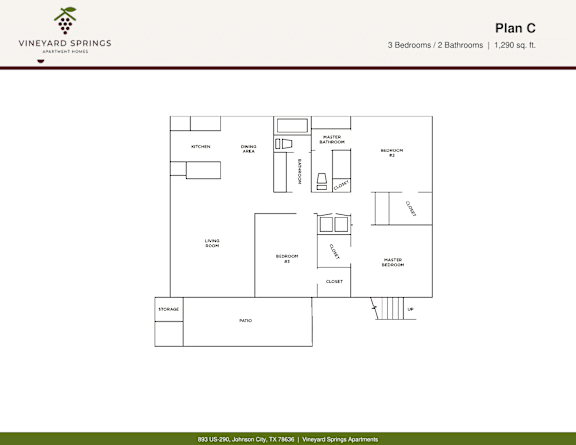 Floor Plan  A floor plan for a Vineyard Springs apartment.