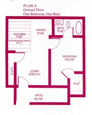 a diagram of a floor plan of a one bedroom apartment