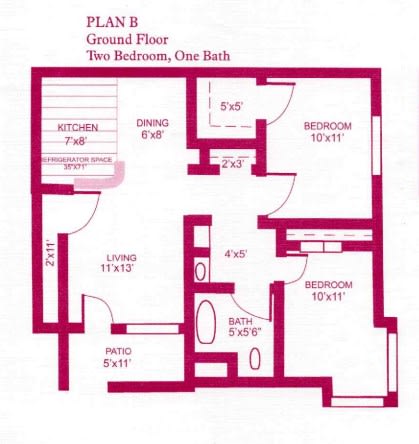 a diagram of a floor plan with two bedrooms and a bathroom