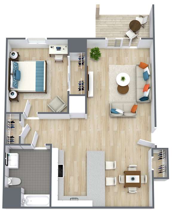 A floor plan of a house with a living room, dining room, kitchen, and bathroom.