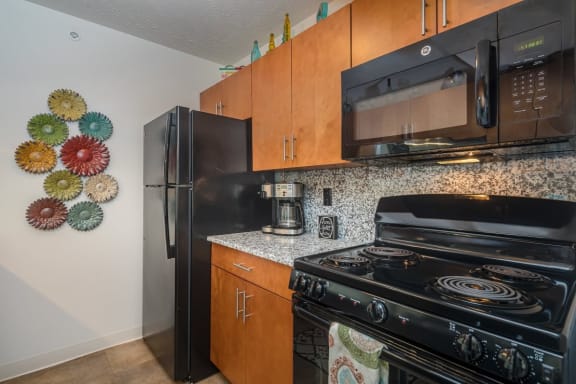 modern kitchen with black appliances