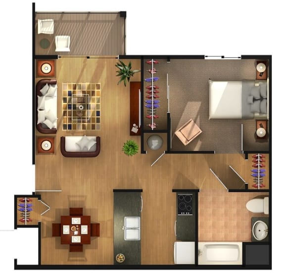 a floor plan of a house with a bedroom and a living room at Alger Apartments, Michigan