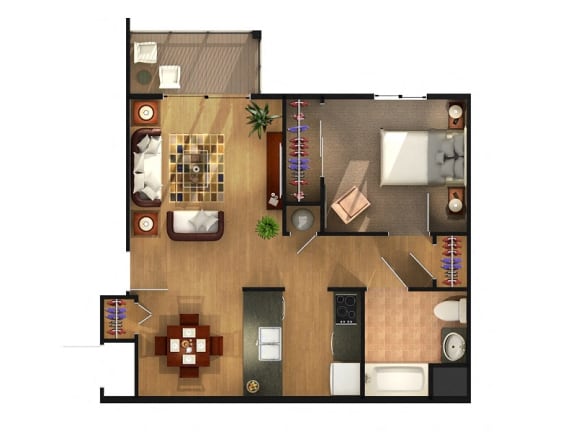 One bedroom One bathroom Floor Plan at Ross Estates Apartments, MRD Conventional, Lawton, OK, 73505
