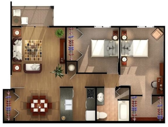 2 Bedroom Floor Plan at Fuller Apartments, Perrysburg, OH, 43551