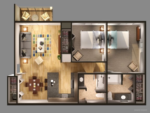 2 Bedroom 2 Bathroom Floor Plan at Fuller Apartments, Perrysburg, OH