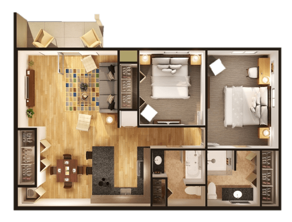 2 Bedroom 2 Bath Floor Plan at Steedman Apartments, Waterville, 43566
