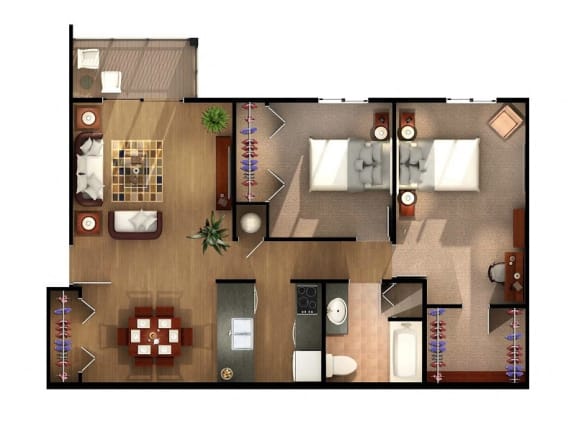 Two Bedroom One Bathroom Floor Plan at Ross Estates Apartments, MRD Conventional, Lawton, OK