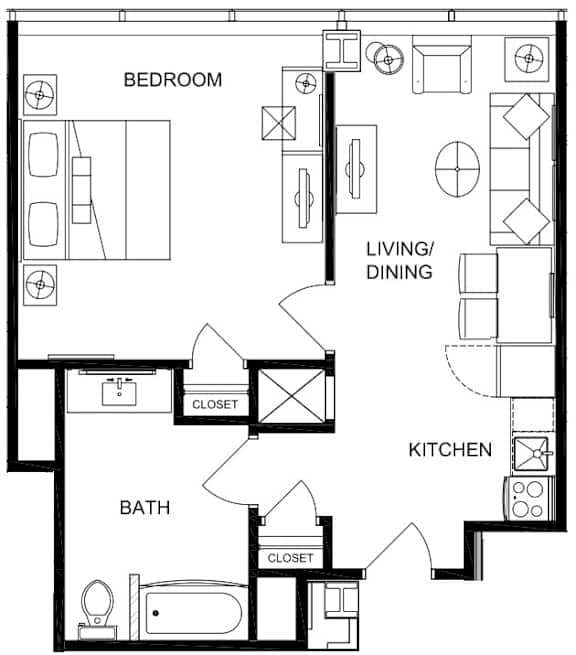 a floor plan of a small house with a kitchen and a living room