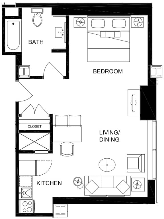 a floor plan of a small house with a kitchen and a living room