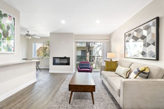 a living room with a couch and a coffee table