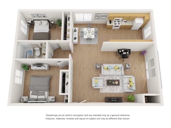 2 Bed 1 Bath Floor Plan 2 Bed 1 Bath Floor Plan at Kling Trio Apartments, California, 91607