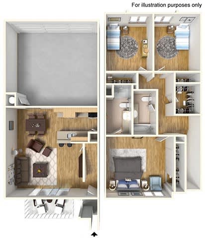 3Bed 2Bath Aspen Floor Plan at The Meadows at Westlake Village Apartments, Westlake Village, CA 91361