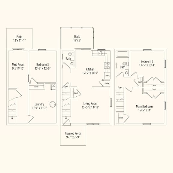 A floor plan of a house with labeled rooms and dimensions.