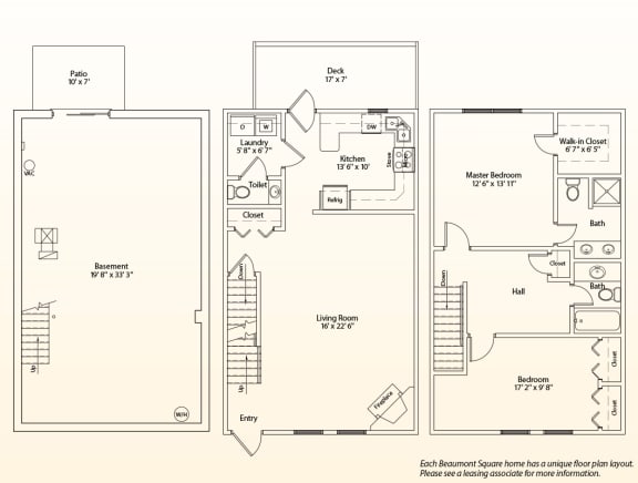 a floor plan of a home with three bedrooms and a living room
