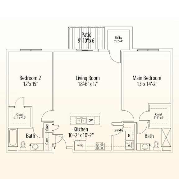 A floor plan of a house with three bedrooms, a living room, a kitchen, a bathroom, a utility space, and a patoo.