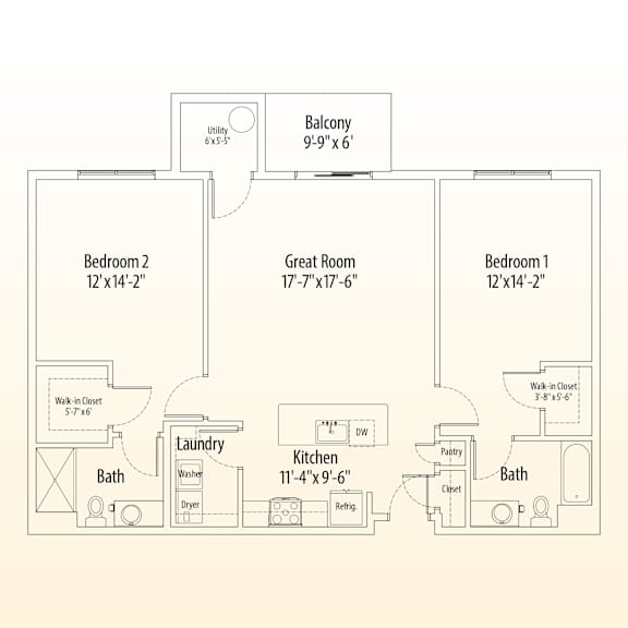a floor plan of a house with bedrooms and a great room