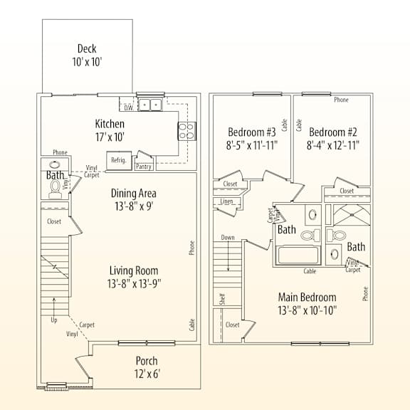 A floor plan of a house showing the layout of the rooms.