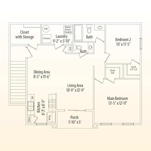 A floor plan of a house with a living area, dining area, kitchen, and three bedrooms.