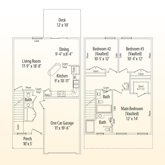 A floor plan of a house with a living room, dining room, kitchen, two bedrooms, a bathroom, and a porch.