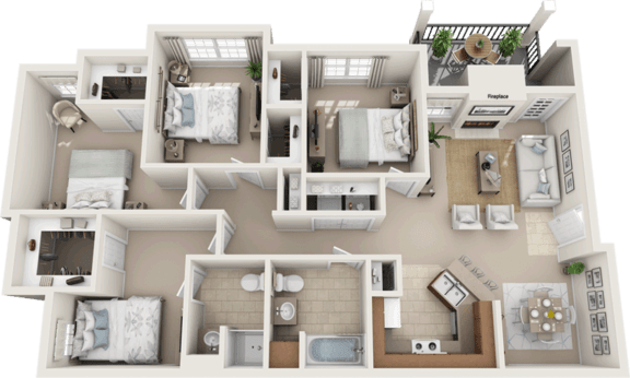 4 Bedroom 2 Bathroom floor plan at The Life at Westland Estates, Texas, 76108