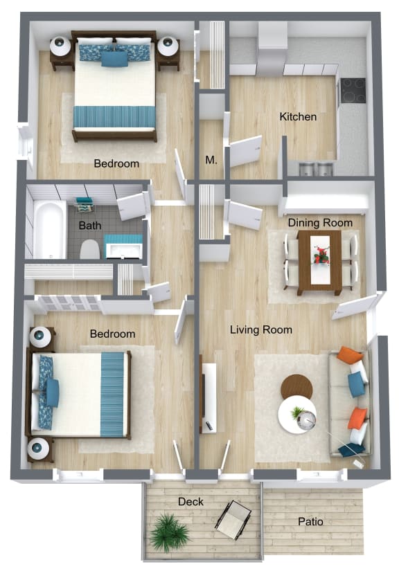 2 Bedroom  1 Bathroom floor plan at The Life at Highland Village, Kansas City, MO
