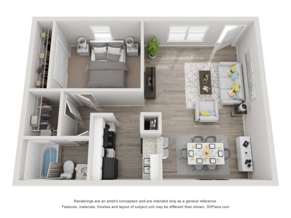 Beverly Palms - 1 Bedroom 1 Bathroom floor plan at The Life at Beverly Palms, Texas