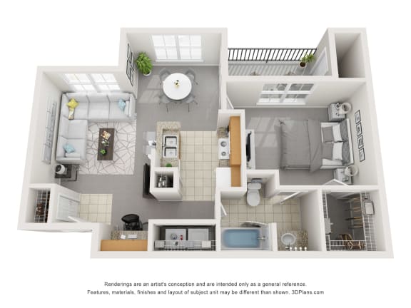 1 bedroom, 1 bathroom floor plan, at The Life at Brighton Estates, Texas, 77060