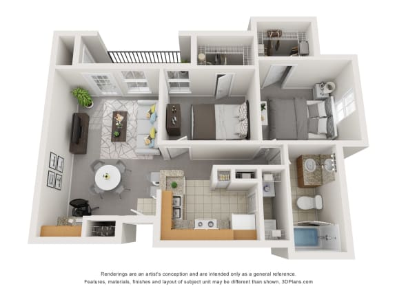 2 bedroom 1 bathroom floor plan at The Life at Brighton Estates, Texas, 77060