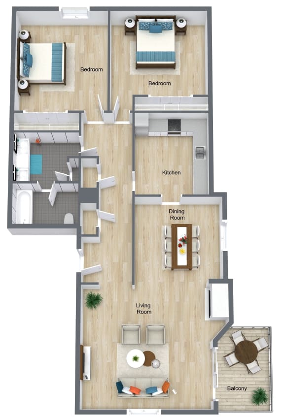 2 Bedroom 1 Bathroom floor plan at The Life at Legacy Fountains, Missouri, 64131