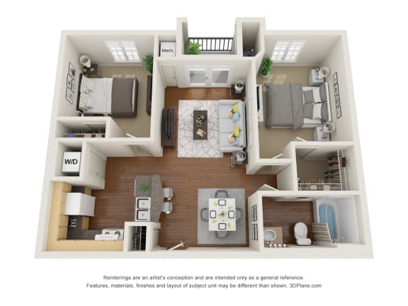2 Bedroom 1 Bathroom floor plan at The Life at Sterling Woods, Houston, Texas
