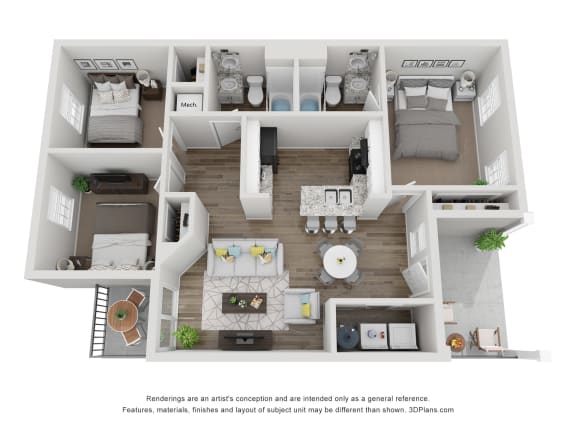Floor Plan  this is a 3d floor plan of a 757 square foot 1 bedroom apartment at the