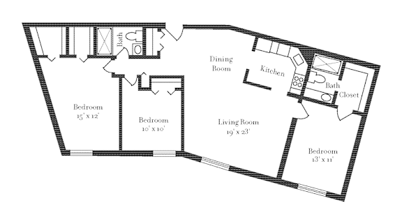 Three Bedroom Two Bathroom Floor Plan at Hummingbird Pointe & The Gardens, Parma, OH