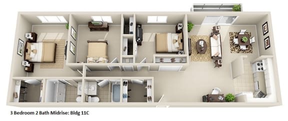 a floor plan with a bedroom and a bathroom at Huntington Green Apartments, University Heights, Ohio