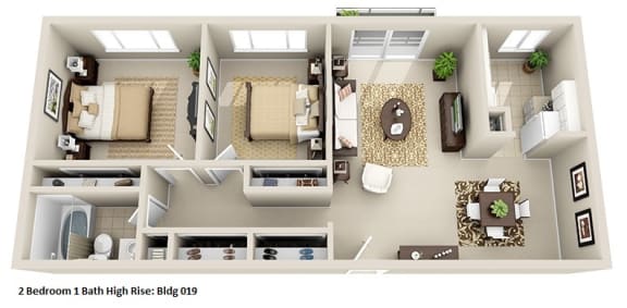 a floor plan with a bedroom and a living room at Huntington Green Apartments, University Heights, OH, 44118