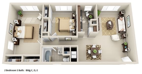 a floor plan with a bedroom and a living room at Huntington Green Apartments, University Heights, Ohio