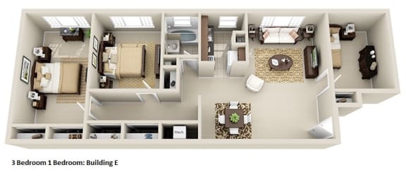 a floor plan of a house with a bedroom and a living room at Huntington Green Apartments, Ohio