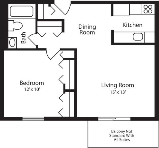 One Bedroom One Bathroom Floor Plan at Hummingbird Pointe & The Gardens, Parma, OH 44129