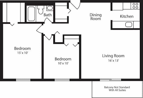 Two Bedroom One Bathroom 798 SF Floor Plan at Hummingbird Pointe & The Gardens, Parma