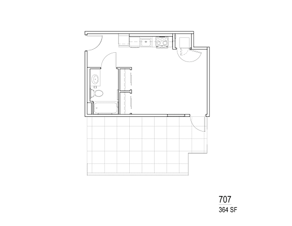 a floor plan of a small house with a bedroom and a bathroom
