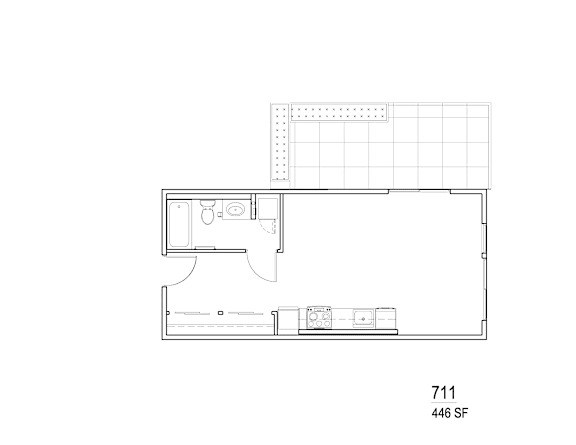 a floor plan of a house with a bedroom and a bathroom
