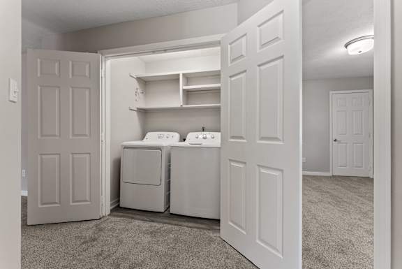 Washer and Dryer with Built In Shelving