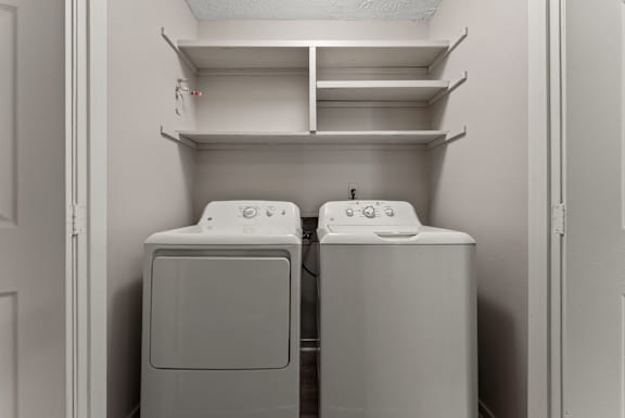Washer and Dryer with Built In Shelving