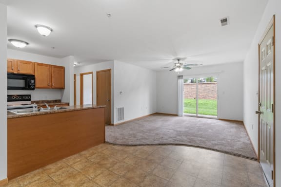 Spacious Living Area with Carpet