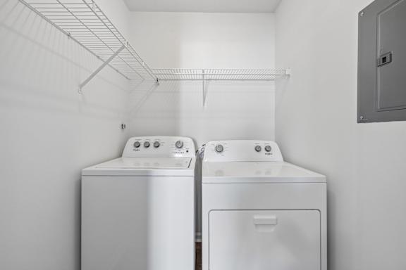 Washer and Dryer with Built In Shelving