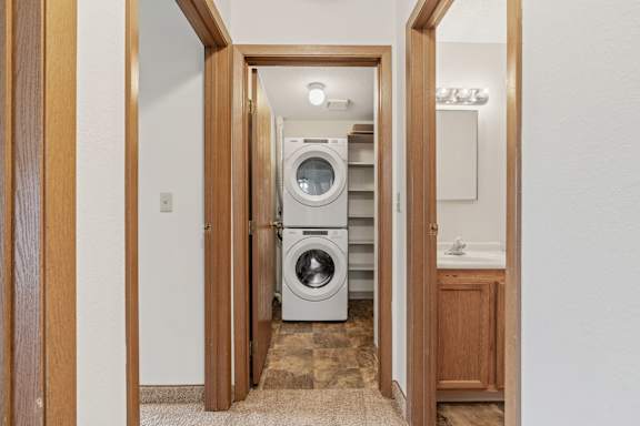 Washer and Dryer with Built In Shelving