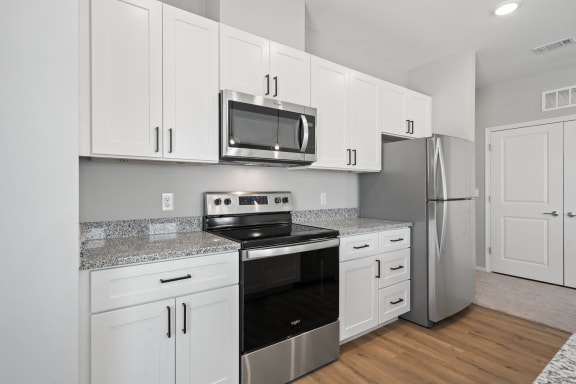 Kitchen With Stainless Steel Appliances & Wood-Style Flooring