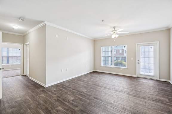 Spacious Living Area with Ceiling Fan