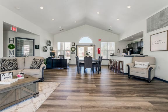 Clubhouse Featuring Kitchen, Dining Area & Lounge With Vaulted Ceilings