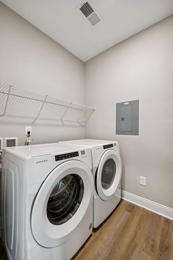 Washer and Dryer with Built In Shelving