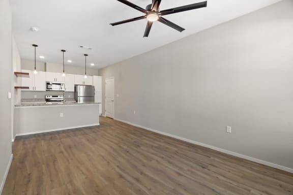 Spacious Living Area with Ceiling Fan